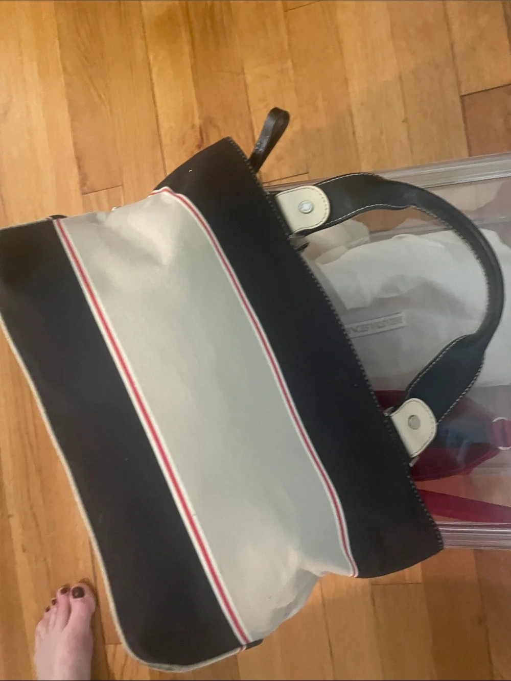 Canvas Stripe Tote Bag in Black and Tan - Kate Spade
